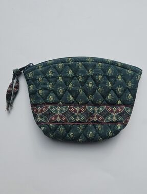 VTG VERA BRADLEY Dark Green Makeup Bag Made in USA 100% Cotton